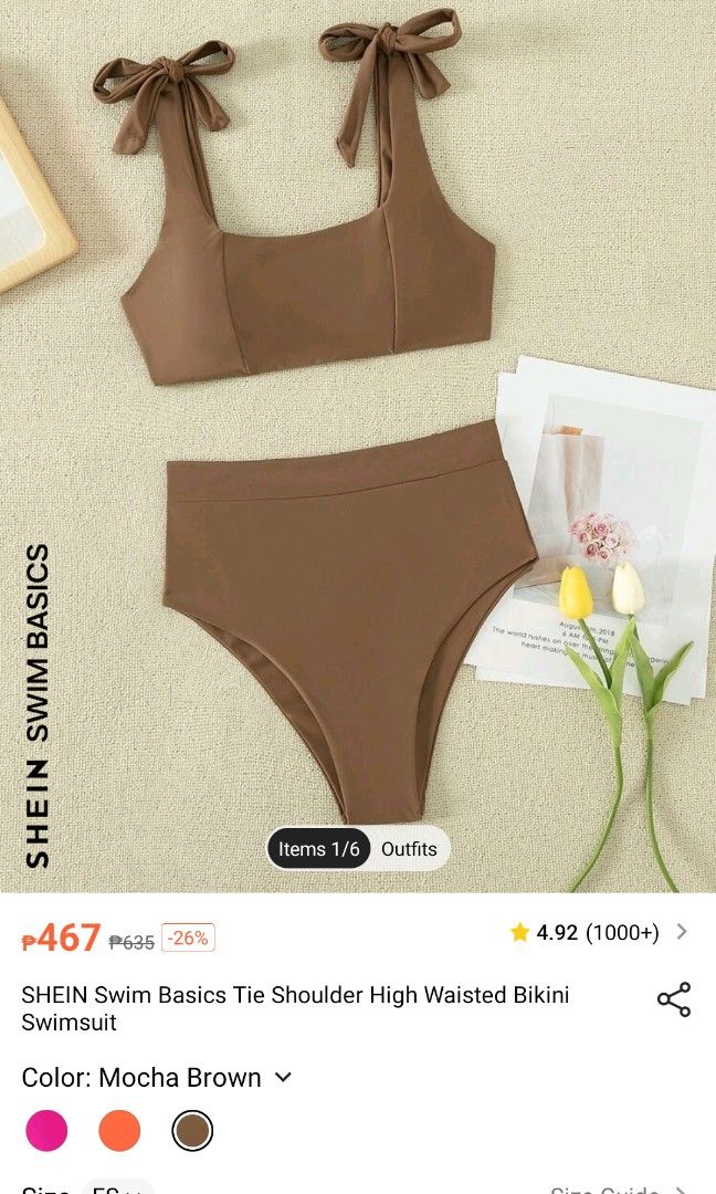 Tie Shoulder High Waisted Mocha Brown Bikini Women S Fashion Swimwear