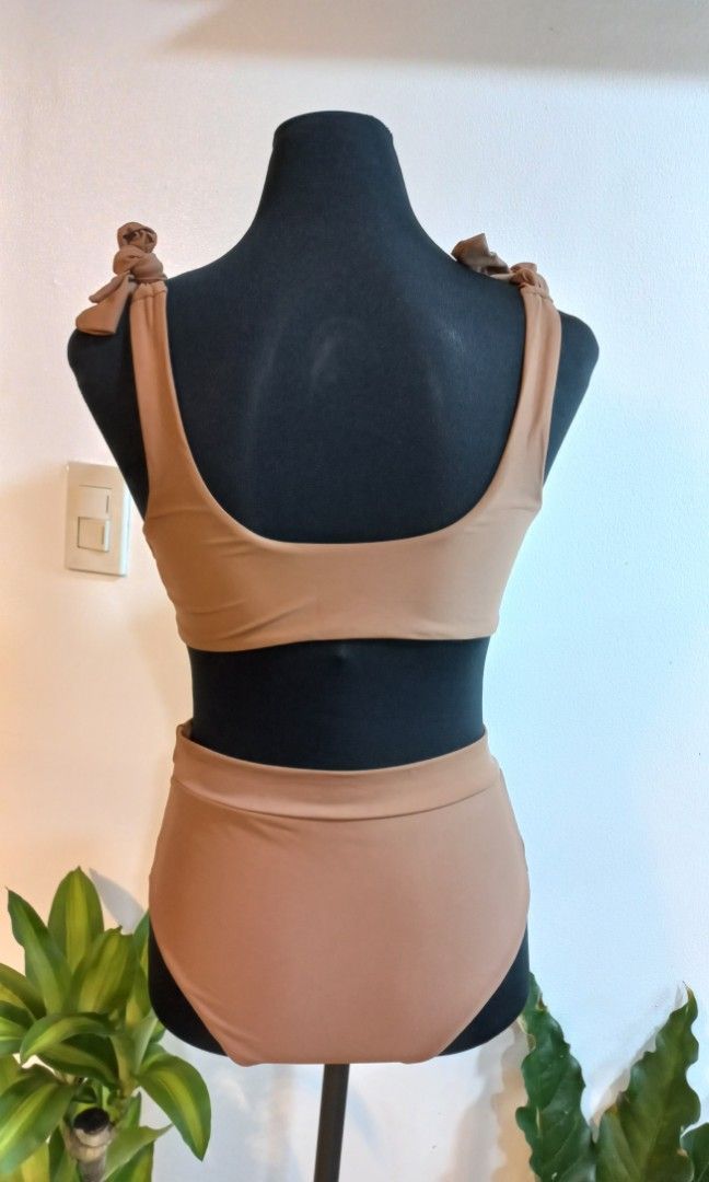Tie Shoulder High Waisted Mocha Brown Bikini Women S Fashion Swimwear