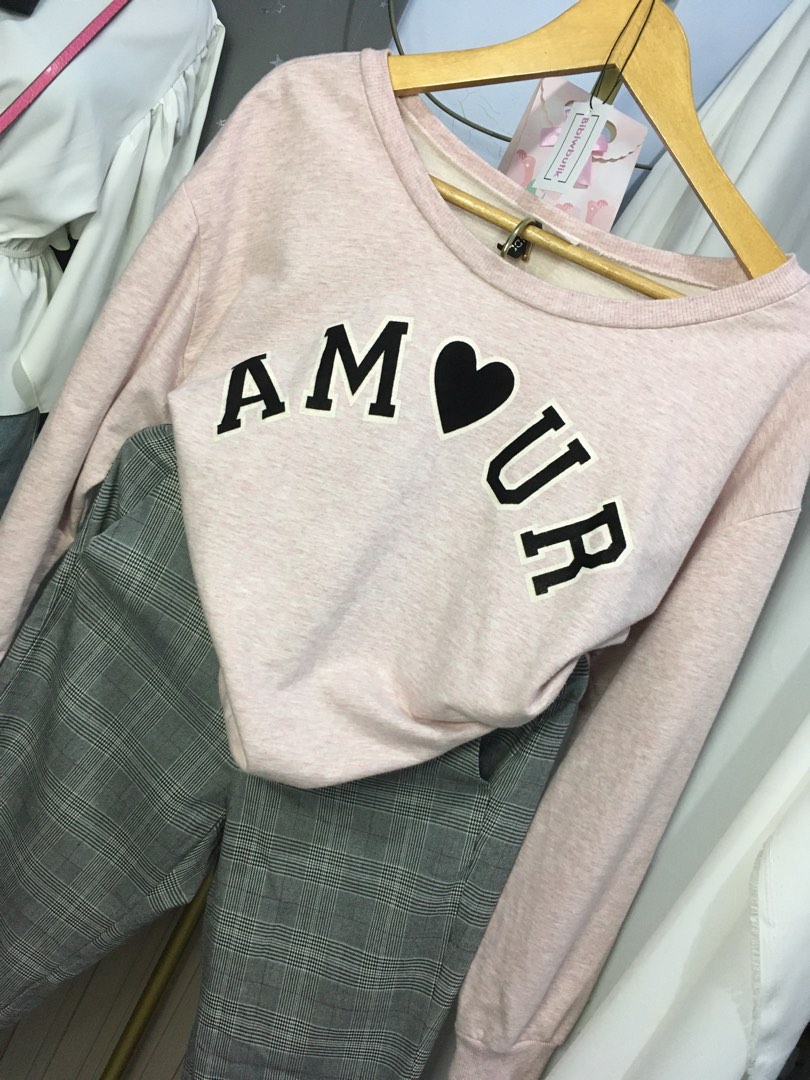 Sweater Pink Nude Cantik Hnm Divided Fesyen Wanita Pakaian Wanita