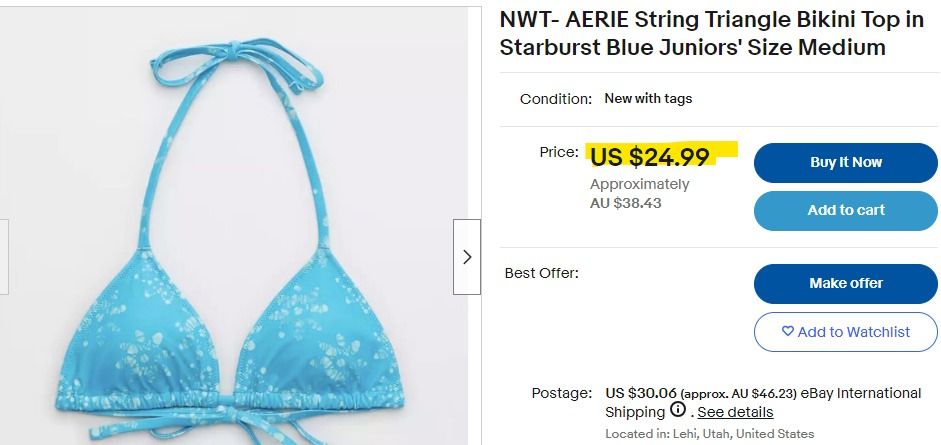 AERIE String Triangle Bikini Top In Starburst Blue Fesyen Wanita Pakaian Wanita Atasan Di