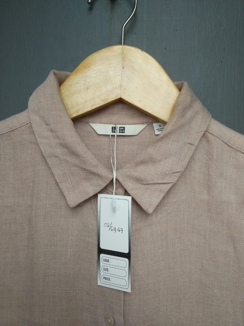 Uniqlo Kemeja Rayon Coklat Nude Fesyen Wanita Pakaian Wanita Atasan