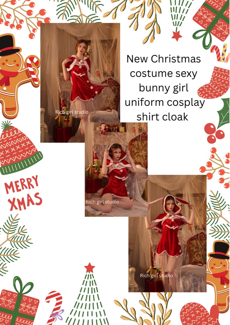 New Christmas Costume Sexy Bunny Girl Cosplay Shirt Cloak Lingerie