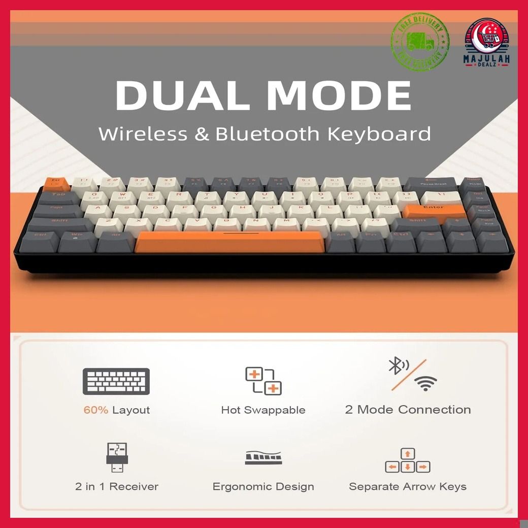 Wireless Mechanical Keyboard Bluetooth Dual Mode Hot Swappable Mini Key Red Switch For Pc