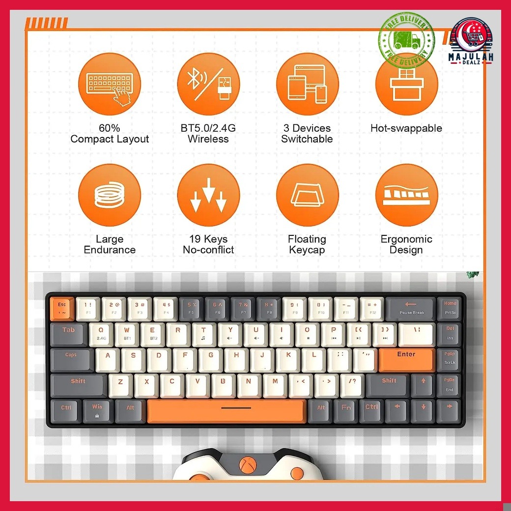 Wireless Mechanical Keyboard Bluetooth Dual Mode Hot Swappable Mini Key Red Switch For Pc