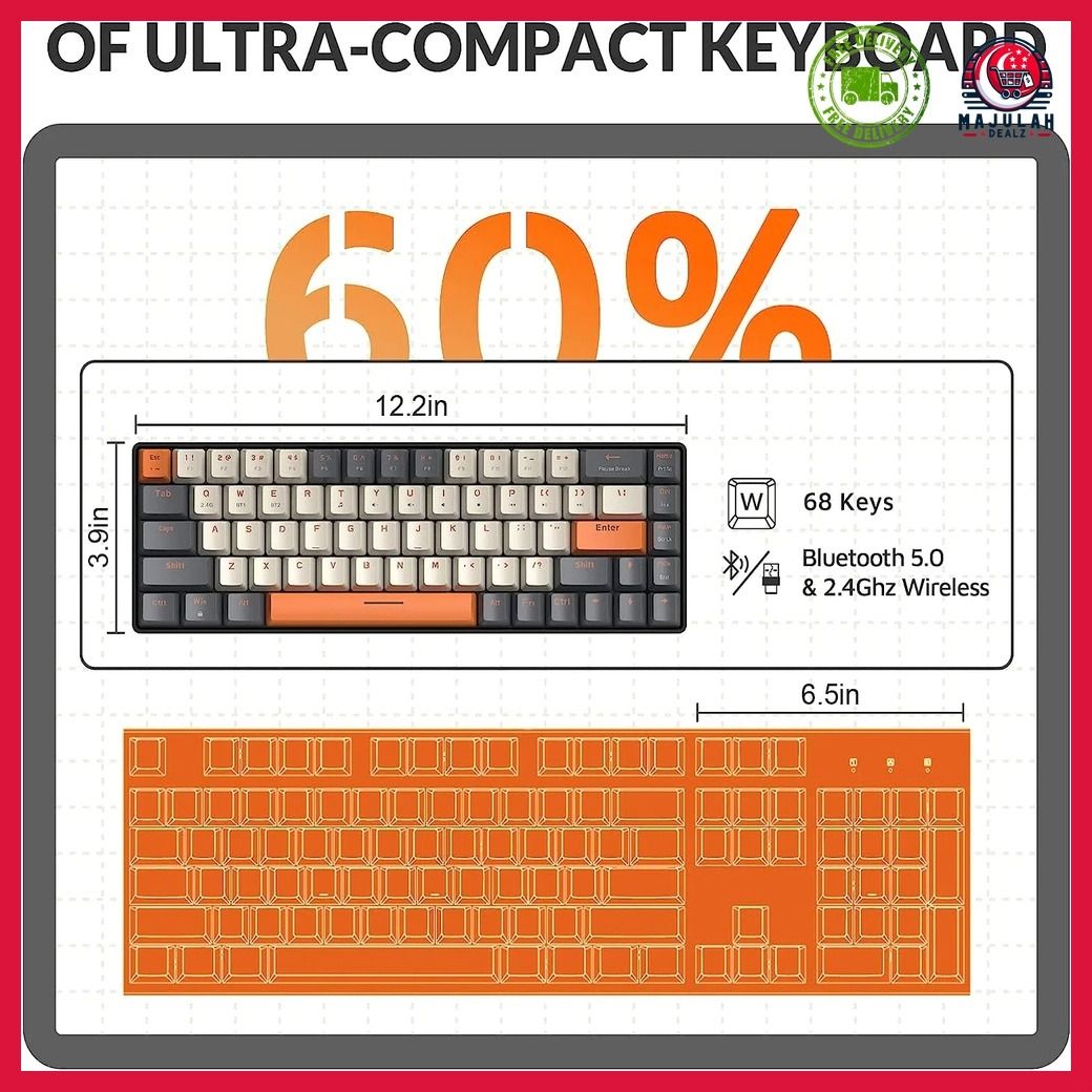 Wireless Mechanical Keyboard Bluetooth Dual Mode Hot Swappable Mini Key Red Switch For Pc