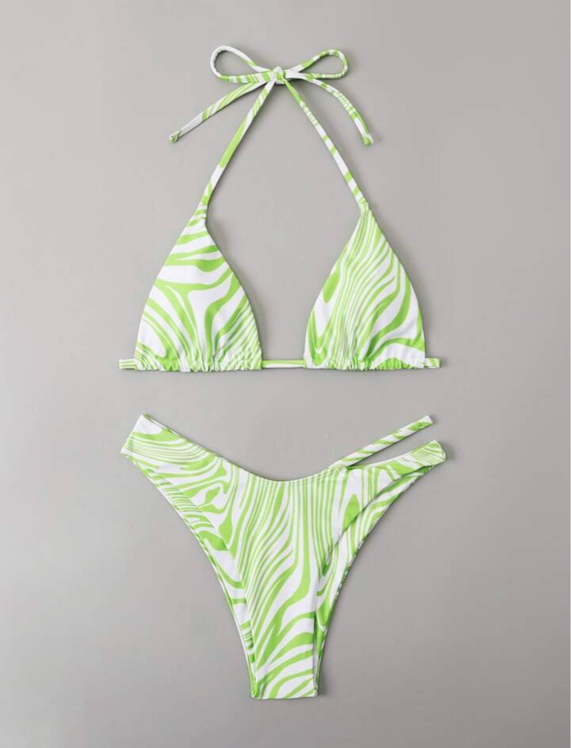 Shein Neon Green Zebra Print Bikini Women S Fashion Swimwear Bikinis