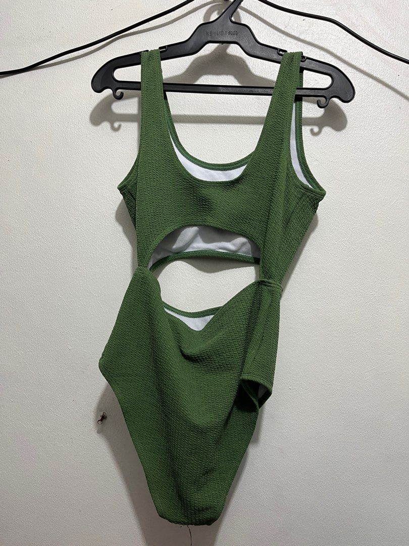 Shein Cut Out One Piece Green Bikini Women S Fashion Swimwear