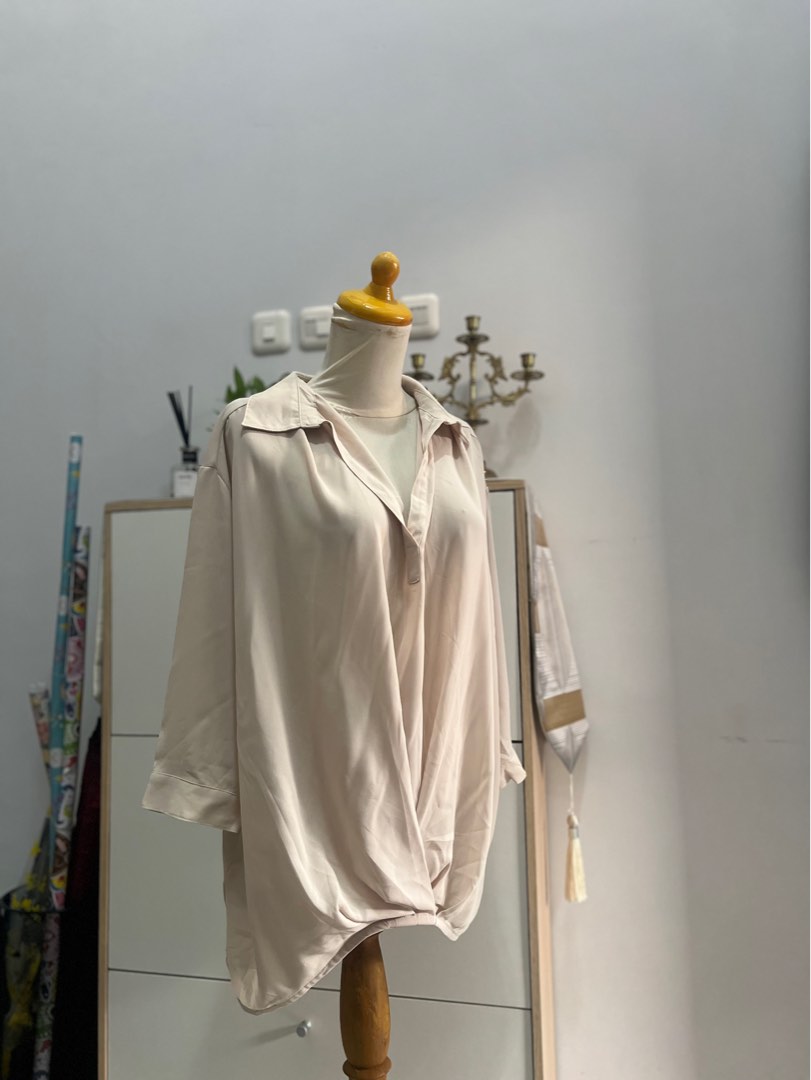 Kemeja Lengan Panjang Cream Warna Krem Nude Kemeja Lengan Panjang V