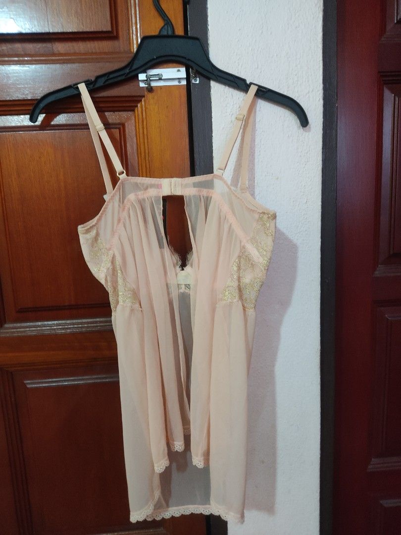 La Senza NUDE SHEER BABYDOLL Nightie Baby Doll Nighty Nightgown Sleepwear Mesh Satin Sexy