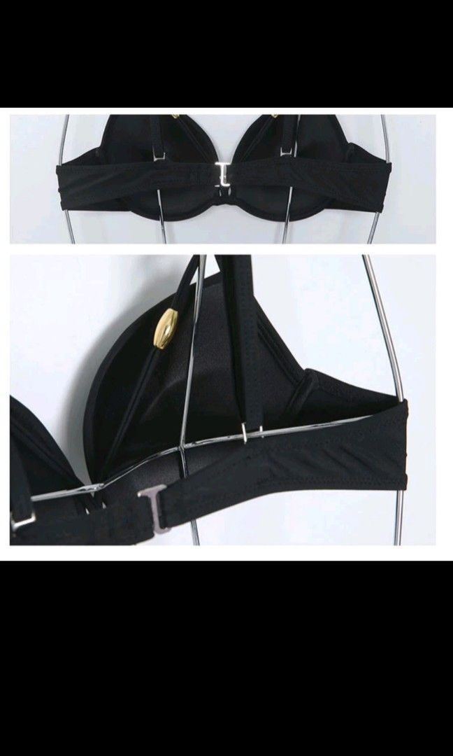 Solid Black Bikini Bandage Push Up Underwire Sexy Swimwear Women S Fashion Swimwear Bikinis
