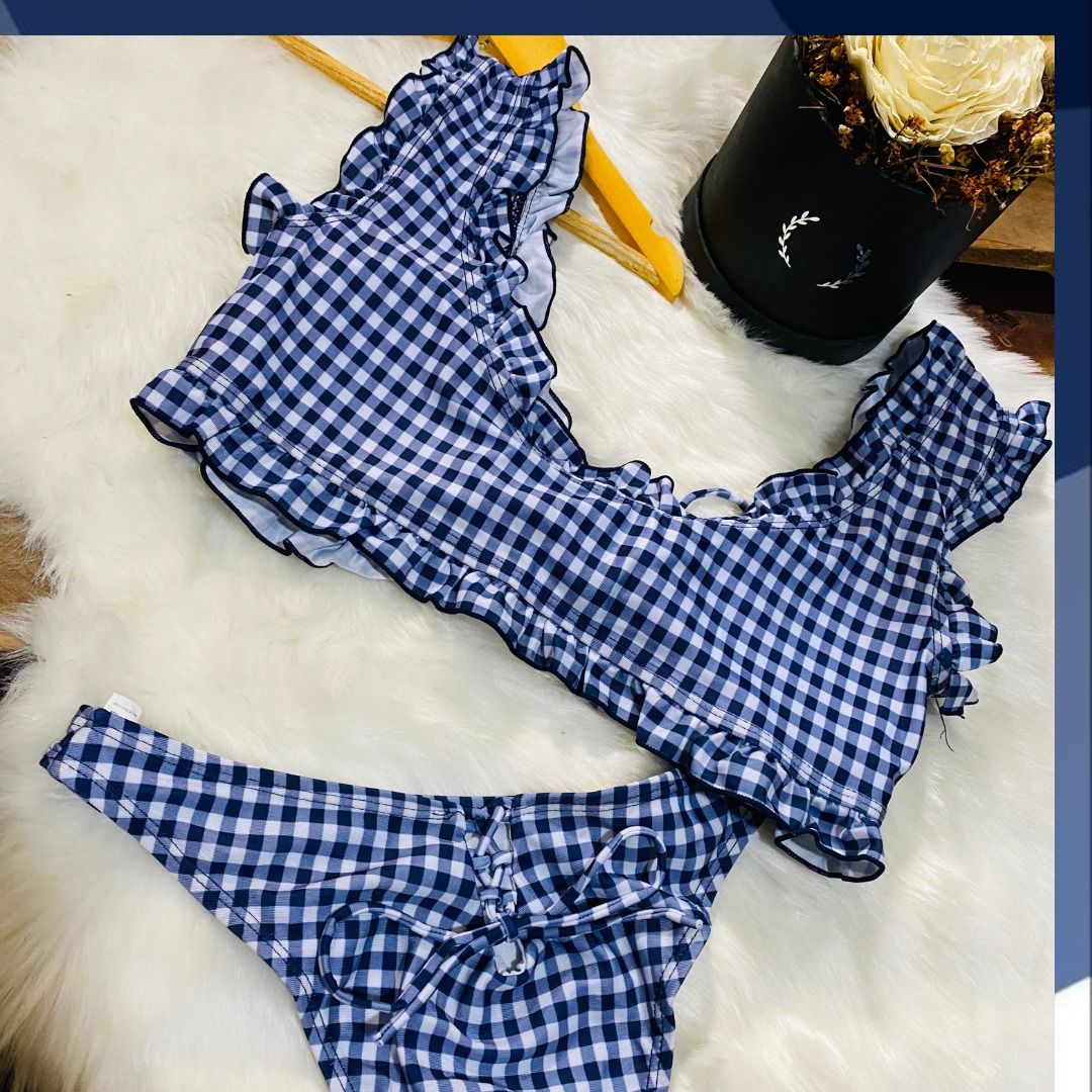 Gingham Checkered Bikini Two Piece Swimsuit Women S Fashion Swimwear Bikinis Swimsuits On