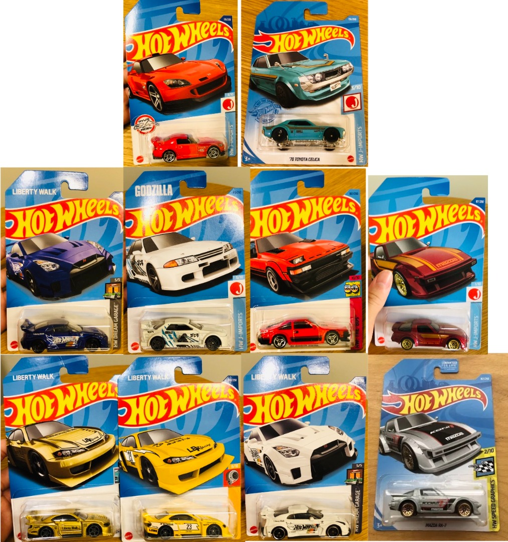 Hot Wheels Honda S Nissan GTR Skyline R Godzilla R LBWK Silvia LBWK S Mazda RX Toyota