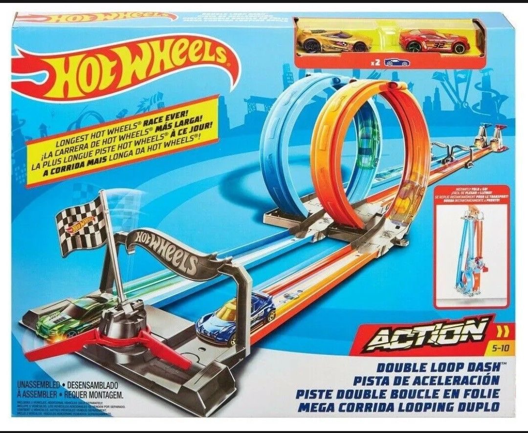 Pre Loved Hot Wheels Double Loop Dash Playset Fold Go Racetrack Hobbies Toys Toys