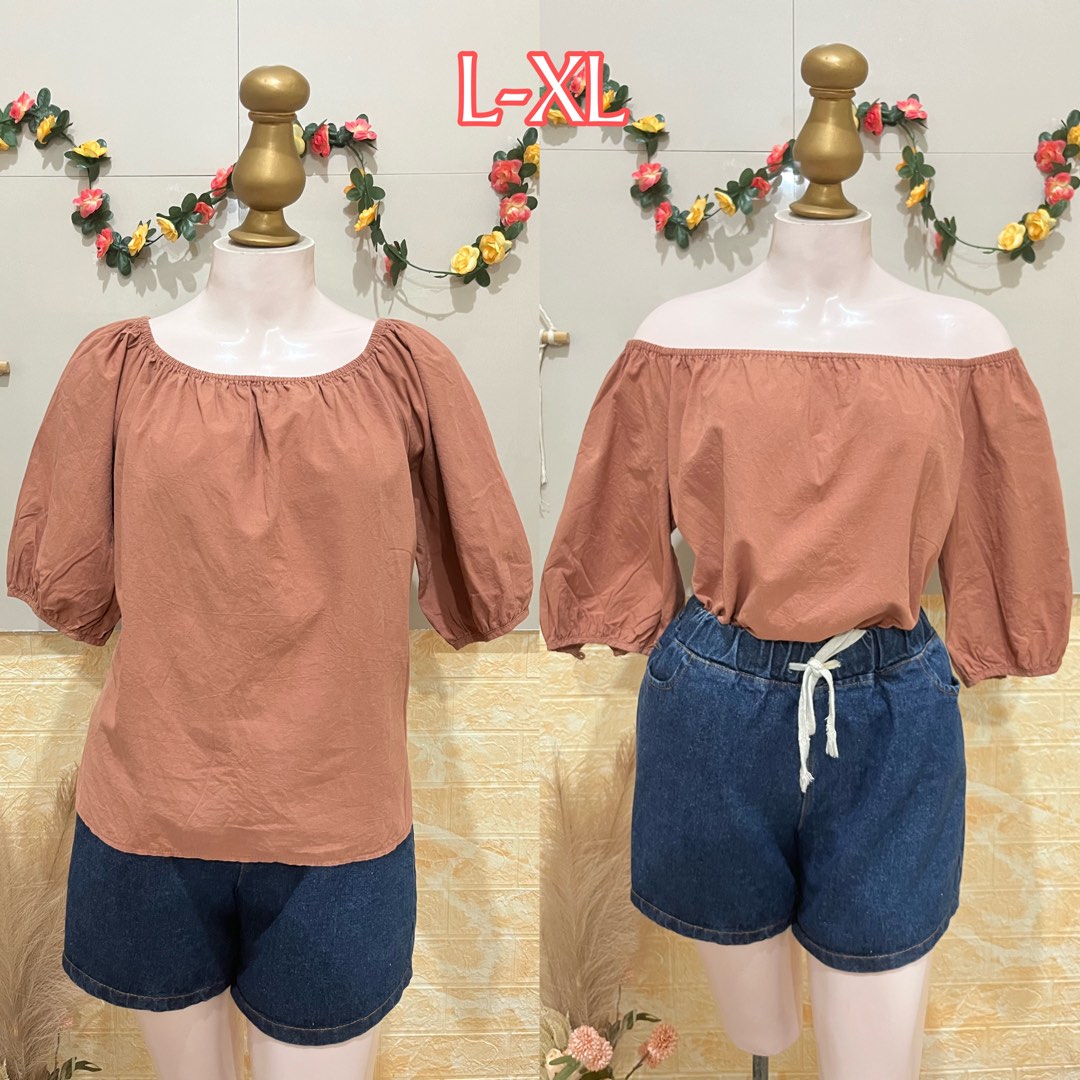 Nude Light Brown Plain Off Shoulder Top Women S Fashion Tops Blouses On Carousell
