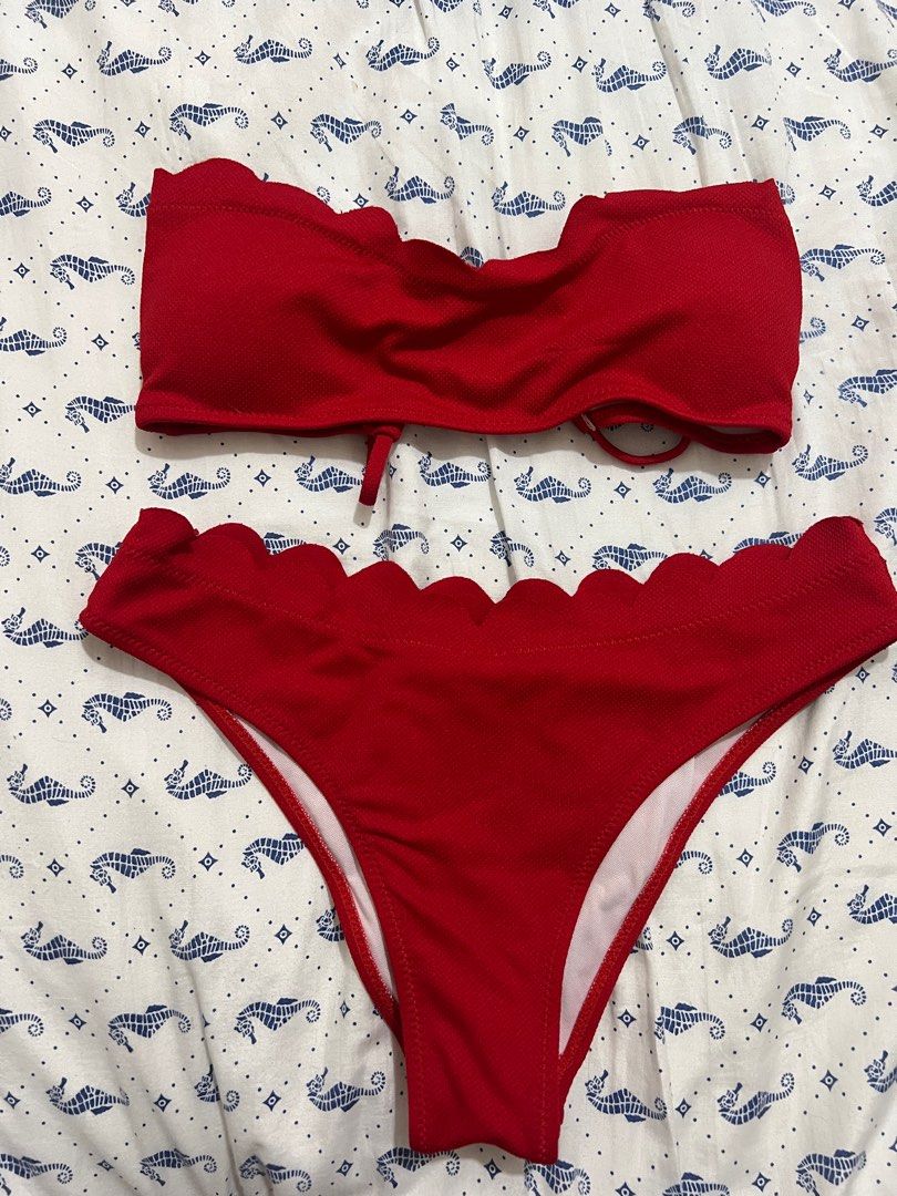 Red Bandeau Bikini Women S Fashion Swimwear Bikinis Swimsuits On Carousell