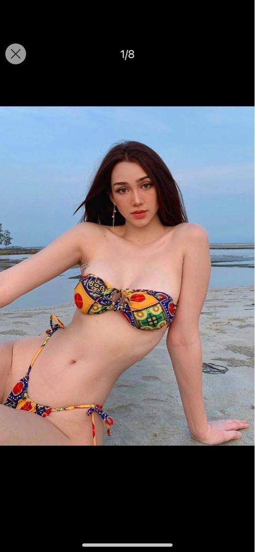 Shein Swim Bohofeel Mixed Print Bikini Set Self Tie Bandeau Bra Thong