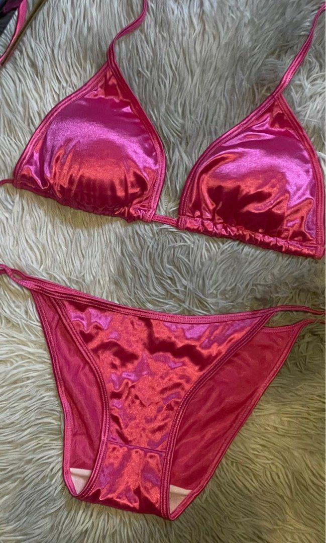 Piece Pink Silk Swimsuit Bikini Self Tie Women S Fashion Swimwear