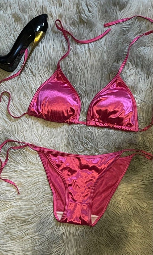 Piece Pink Silk Swimsuit Bikini Self Tie Women S Fashion Swimwear