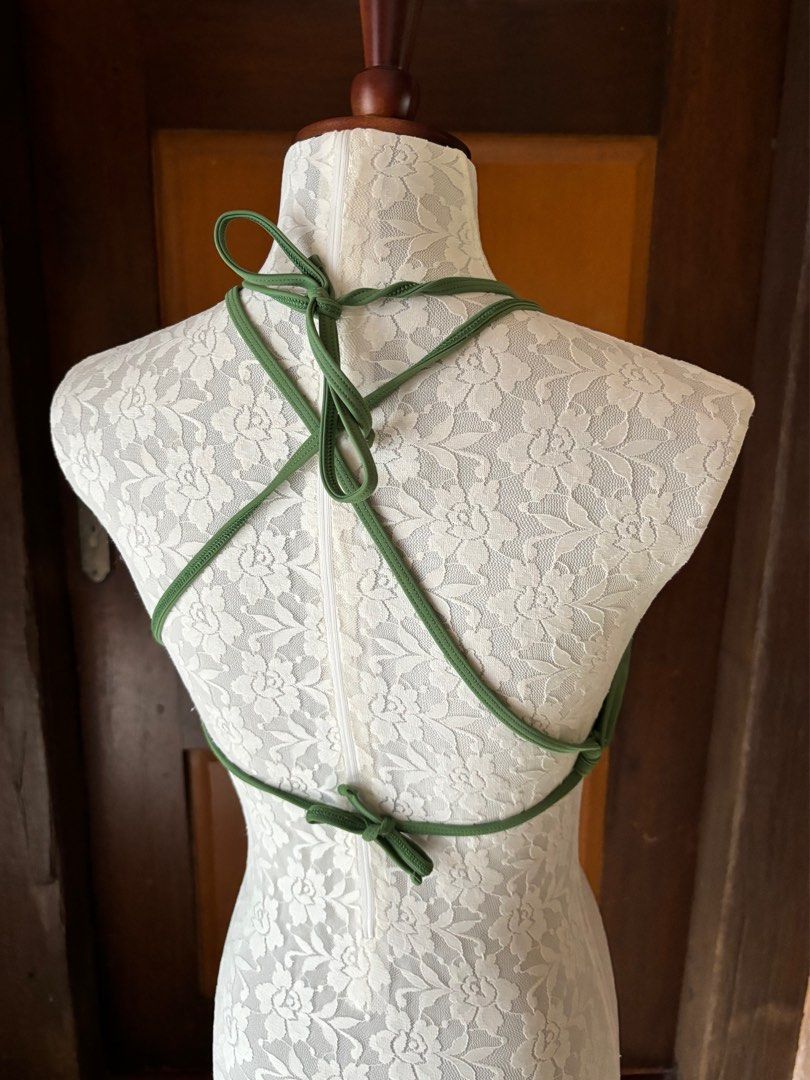 Aerie Green Sheer Halter Criss Cross Back Bikini Top Women S Fashion