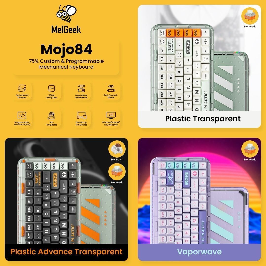 Melgeek Mojo Series Plastic Transparent Plastic Advance Vaporwave Multi Mode Wireless Hot