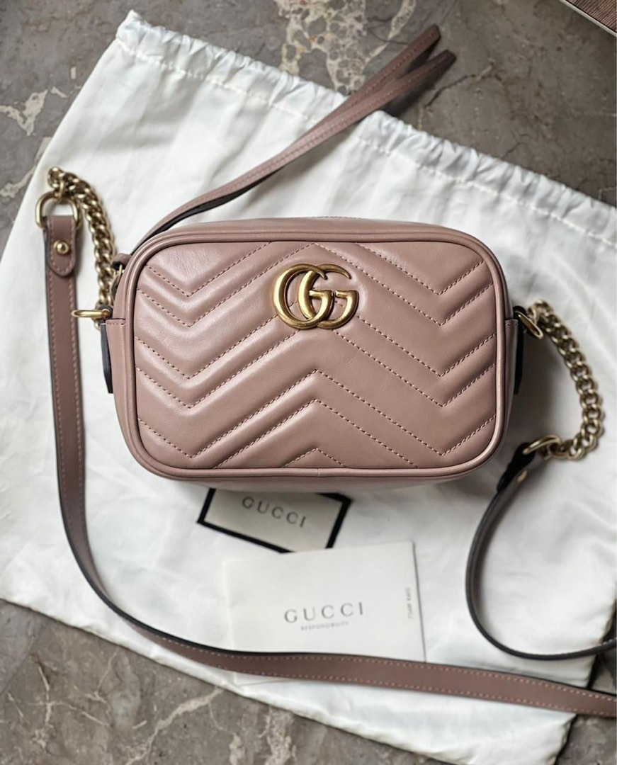 Gucci Marmont Camera Bag In Nude GHW Barang Mewah Tas Dompet Di