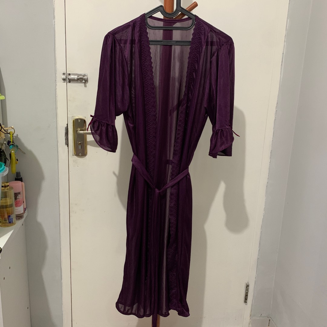 Outer Lingerie Ungu Transparan Baju Tidur Fesyen Wanita Pakaian