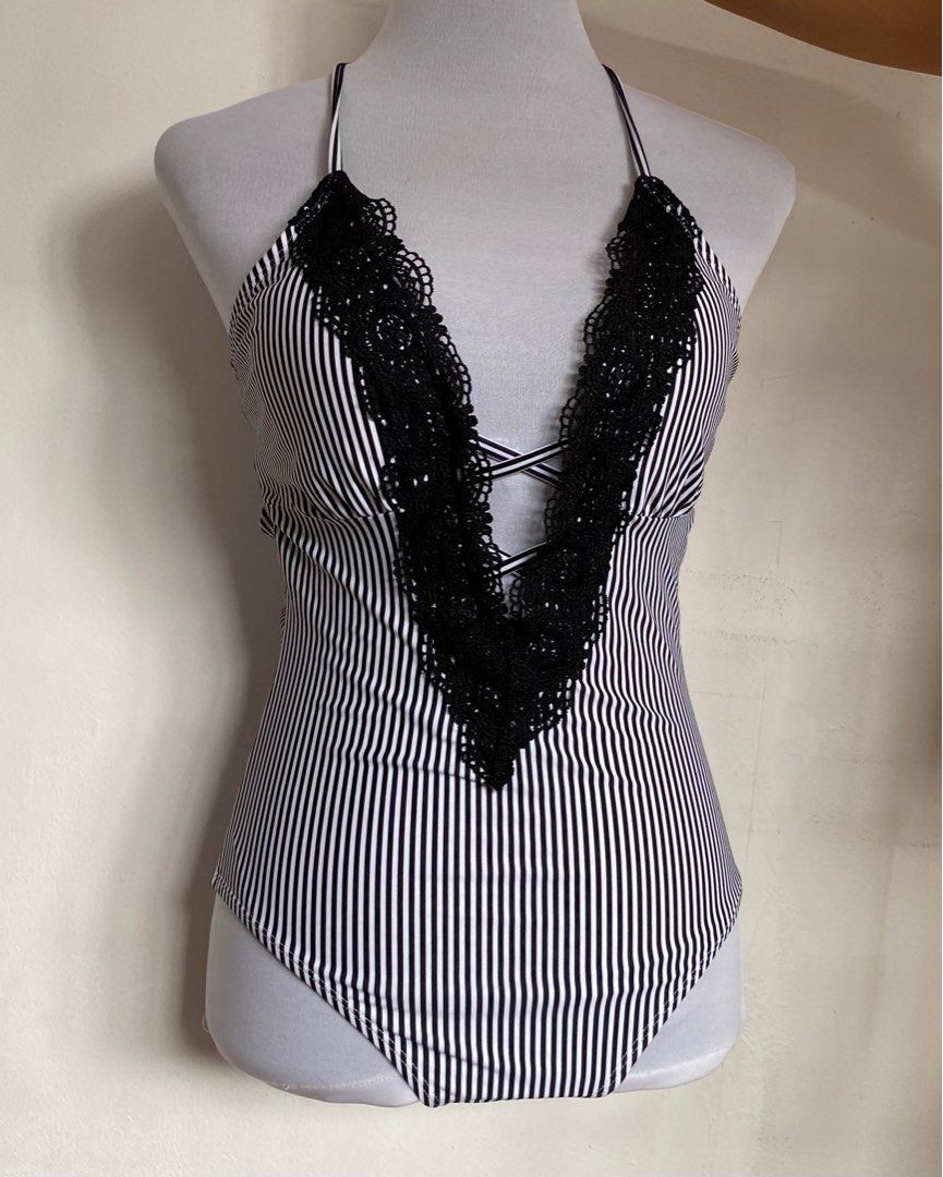 Stripe Lace One Piece Bikini Women S Fashion Swimwear Bikinis