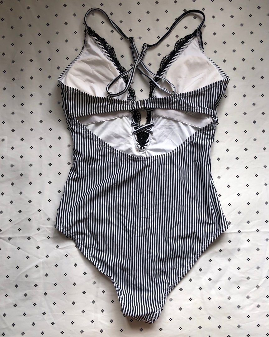 Stripe Lace One Piece Bikini Women S Fashion Swimwear Bikinis