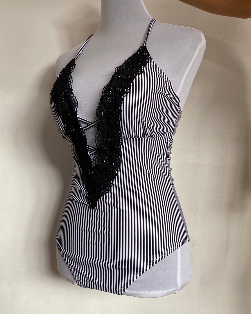 Stripe Lace One Piece Bikini Women S Fashion Swimwear Bikinis