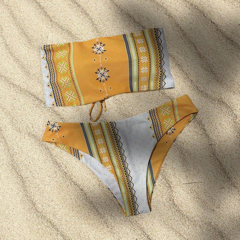 Yellow Padded High Rise Two Piece Bikini Women S Fashion Swimwear