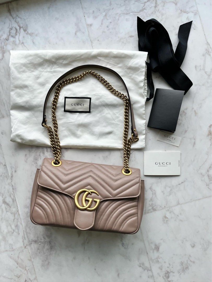 Gucci Marmont Small Cm Nude Complete Set No Box Barang Mewah Tas