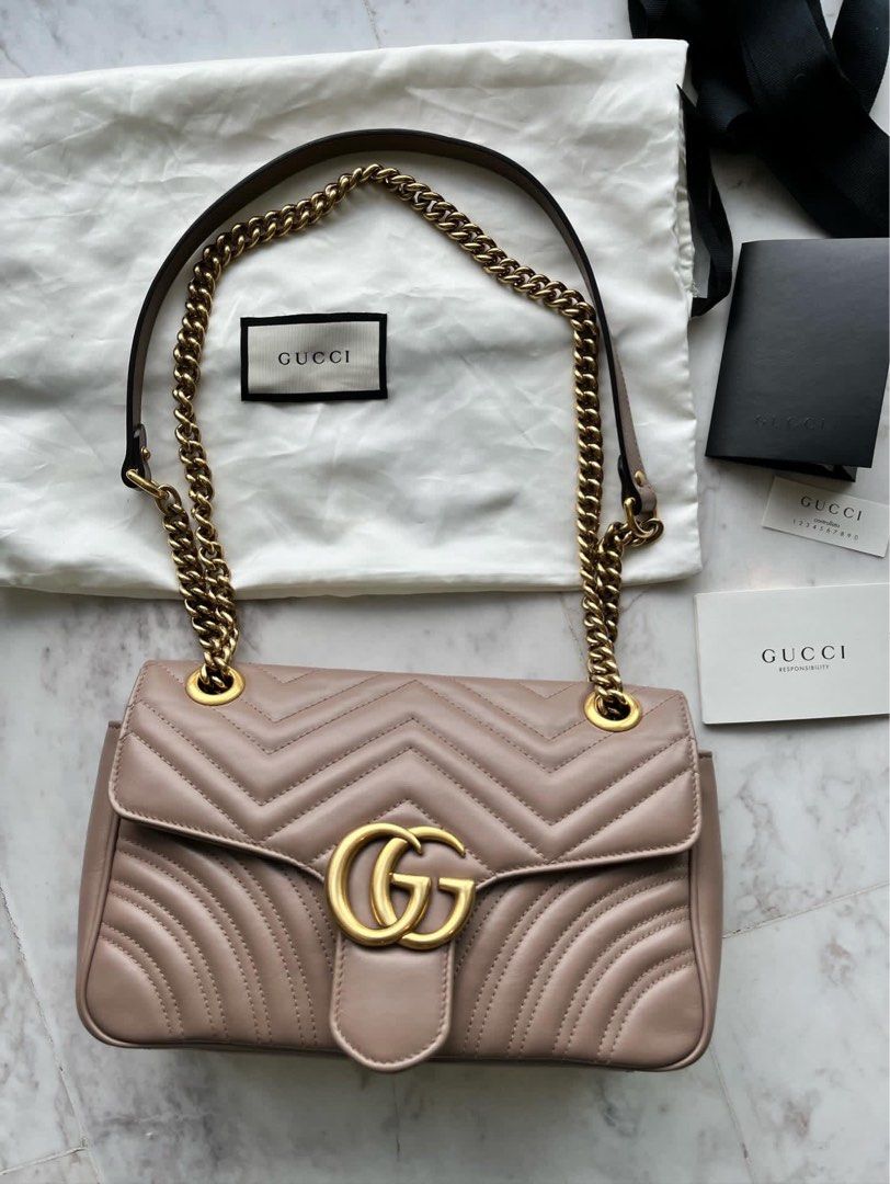 Gucci Marmont Small Cm Nude Complete Set No Box Barang Mewah Tas