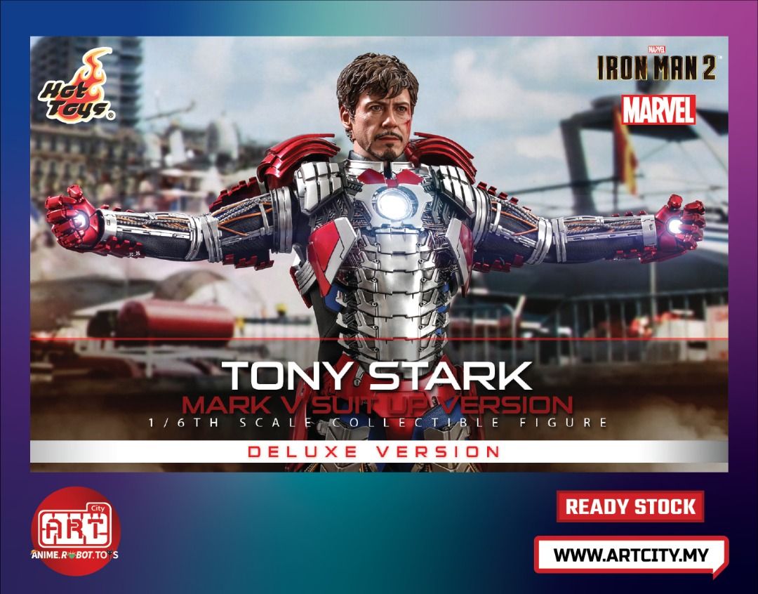 READY STOCK Hot Toys Tony Stark Iron Man Mark 5 Mark V Suit Up 1 6 Scale Deluxe