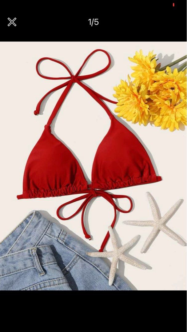 Shein Red Micro Triangle Halter Selftie Swimsuit Bikini On Carousell