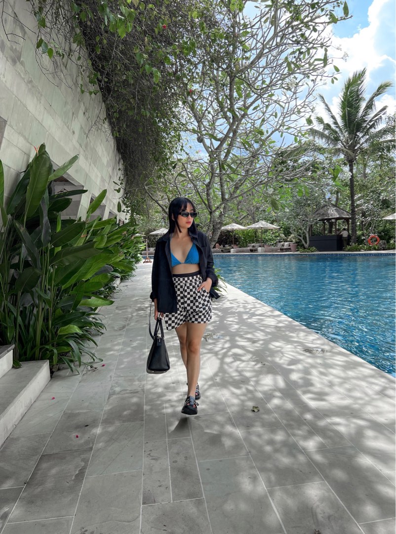 Blue Bikini Set Top Bottom Fesyen Wanita Pakaian Wanita Atasan Di