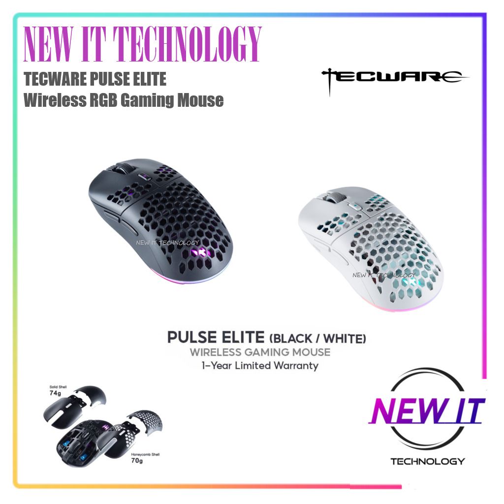 Tecware Pulse Elite Wireless Rgb Gaming Mouse With Solid Cover Holed Cover Hot Swappable