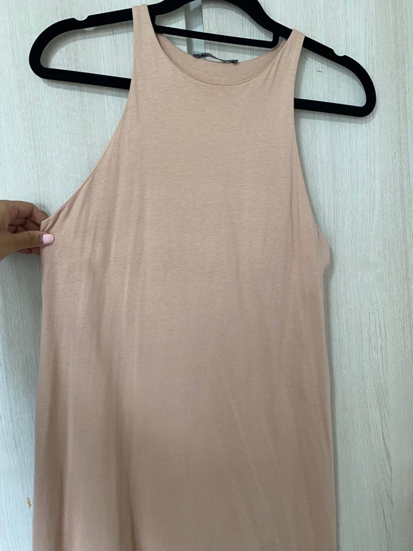 Zara High Neck Nude Midi Dress Women S Fashion Dresses Sets