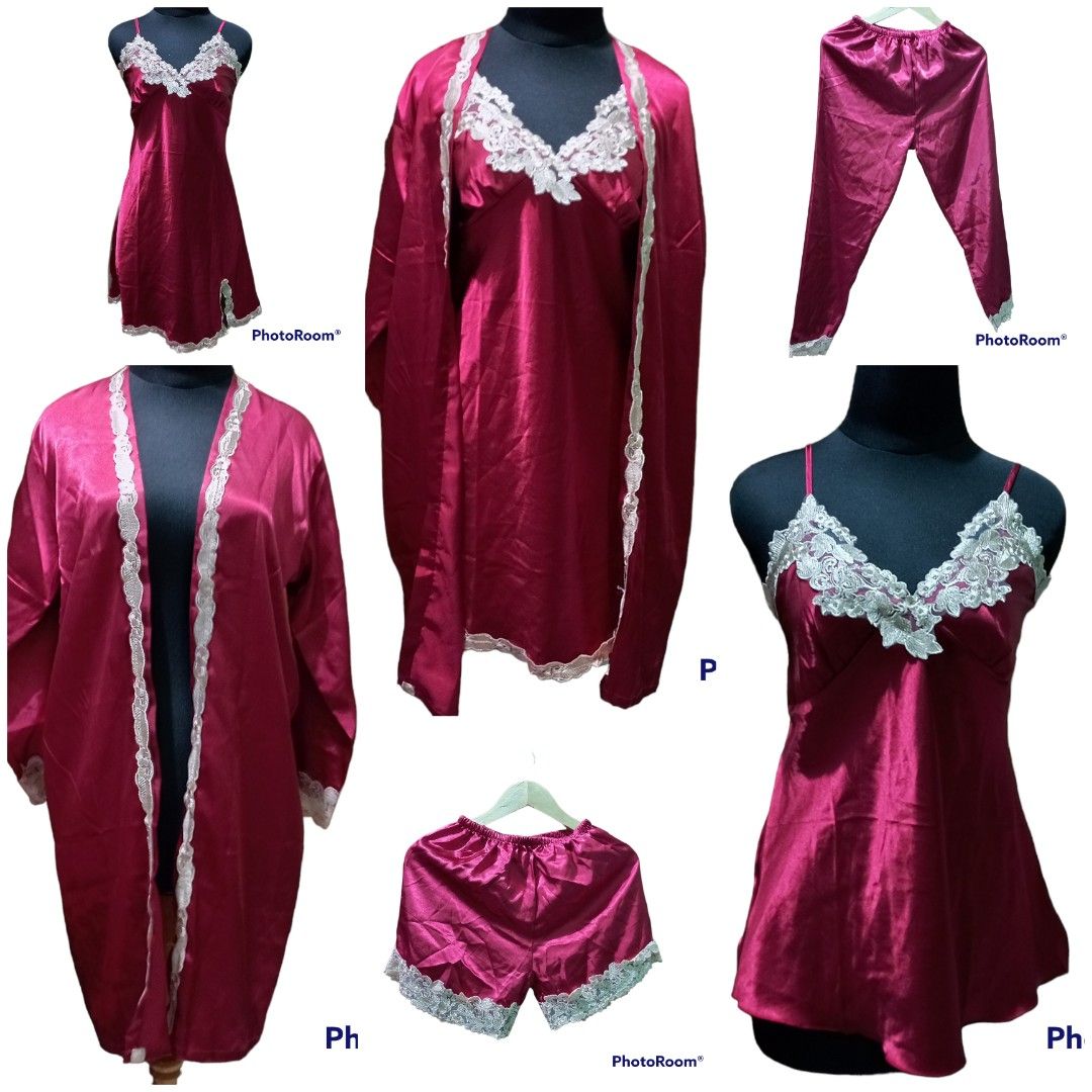 Rebecca Kimono Lingerie Set Bahan Satin Sleepwear Lingerie Fesyen