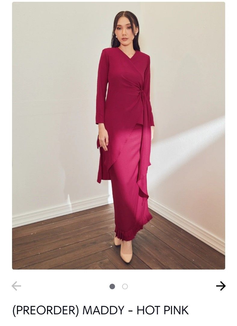Maddy Hot Pink By Qiszar Women S Fashion Muslimah Fashion Baju Kurung Sets On Carousell