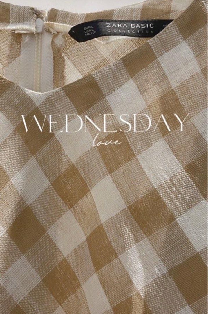 Mididress Zara Nude Coklat Cream Kotak Kotak Plaid Midi Uniqlo Fesyen