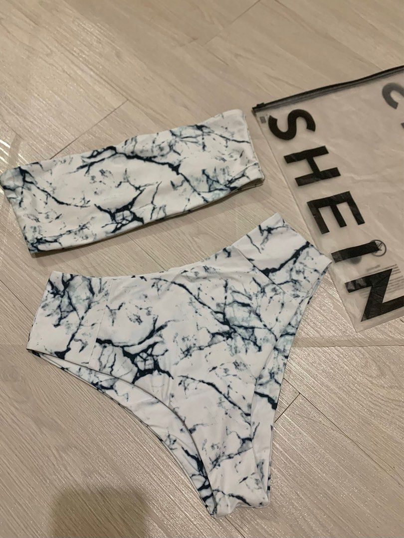 Shein Marble White Bandeau Bikini Women S Fashion Swimwear Bikinis
