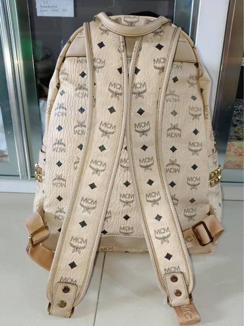 Reprice Mcm Large Side Studded Nude Backpack Large Barang Mewah Tas