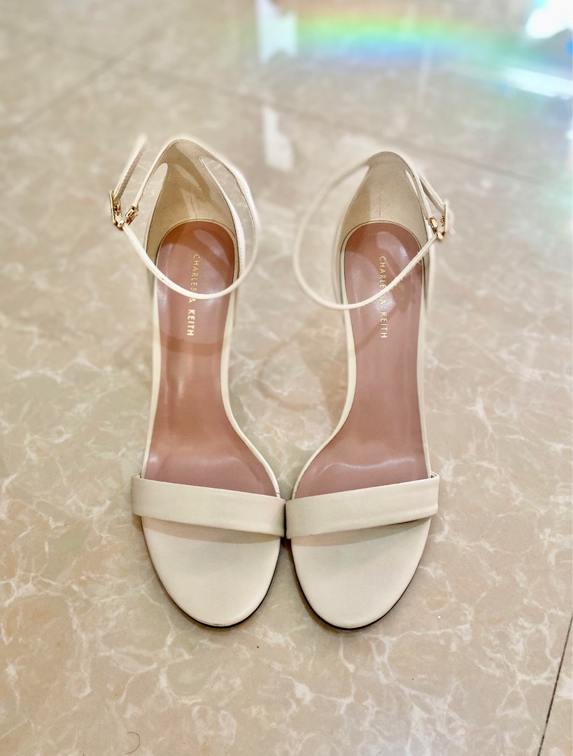 Charles And Keith Ankle Strap Open Toe Nude Heel Sandals On Carousell