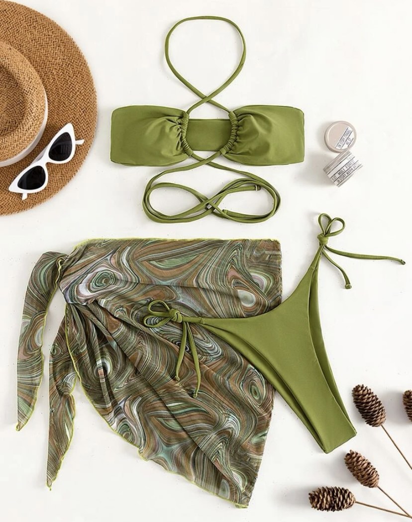 Olive Green Bikini With Skirt Women S Fashion Swimwear Bikinis
