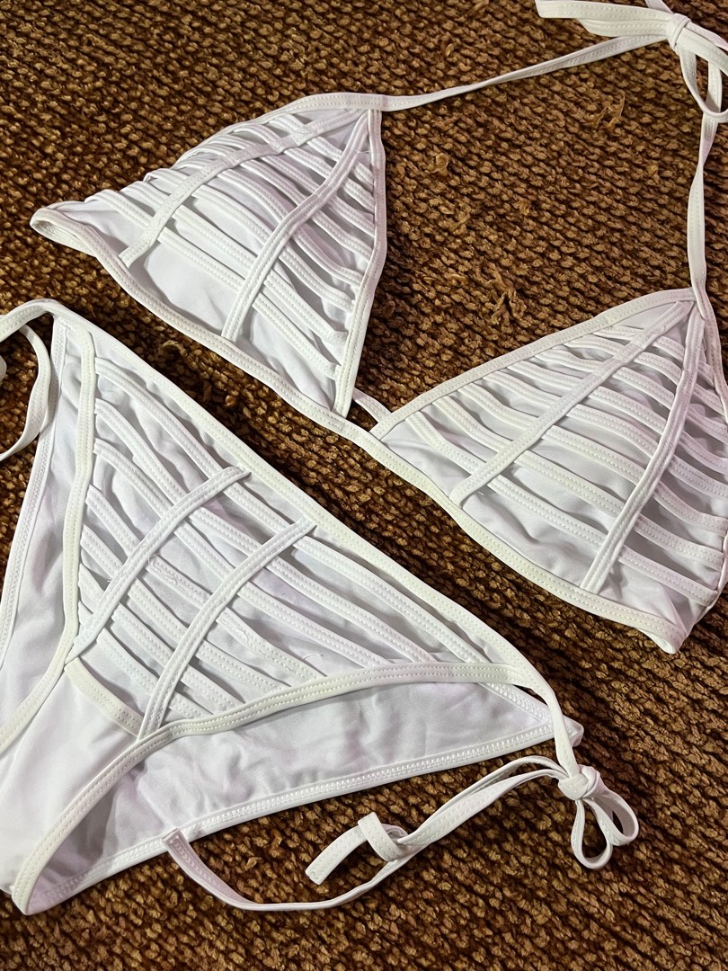 White Two Piece Bikini Self Tie Style Women S Fashion Swimwear