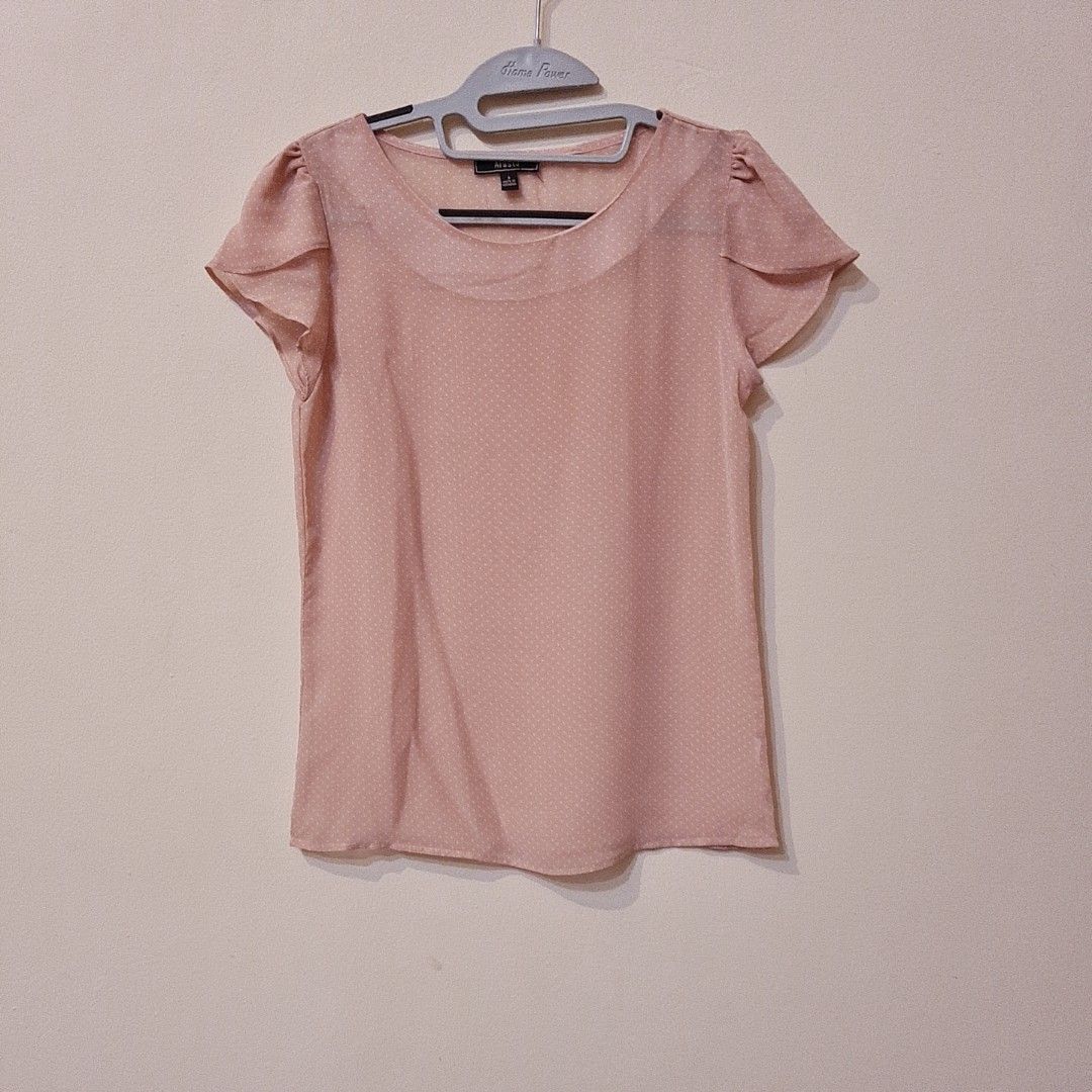 Arasta Blouse Nude Pink Soft Pastel Merah Muda Peach See Through Outer