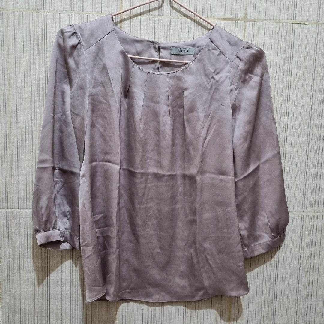 Satin Nude Top Fesyen Wanita Pakaian Wanita Atasan Di Carousell
