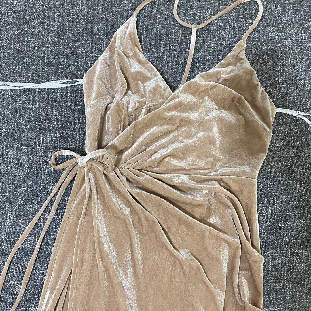 New Sheike Nude Velvet Wrap Dress Fesyen Wanita Pakaian Wanita Gaun