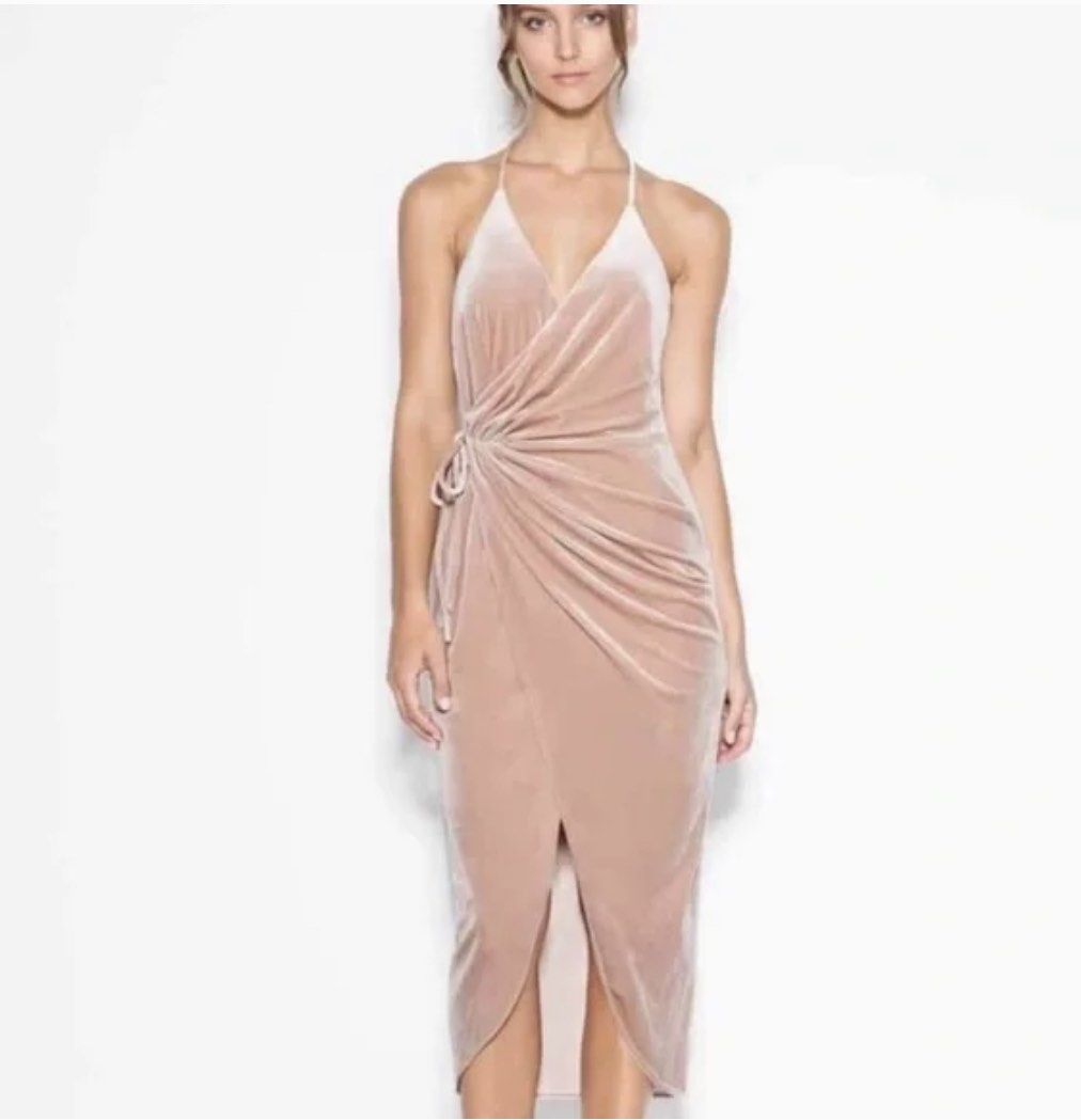 New Sheike Nude Velvet Wrap Dress Fesyen Wanita Pakaian Wanita Gaun