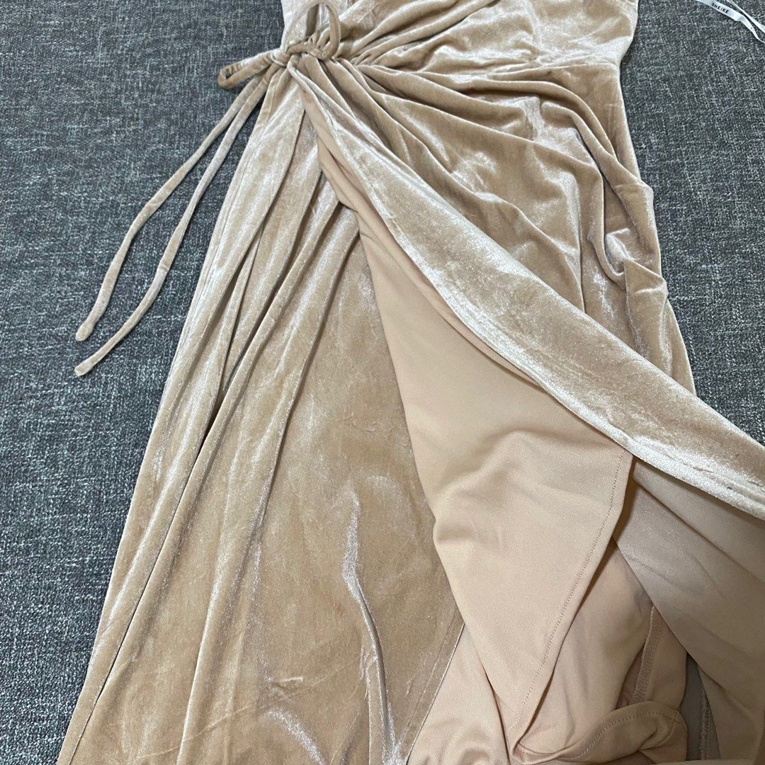 New Sheike Nude Velvet Wrap Dress Fesyen Wanita Pakaian Wanita Gaun